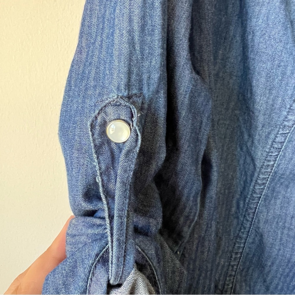 Lane Bryant Chambray Snap Button Front Shirt Roll… - image 5